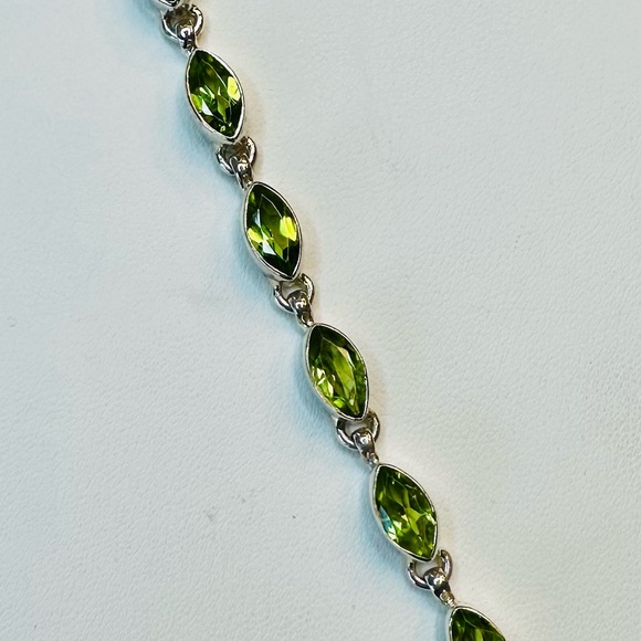 Sterling Silver Peridot Link Bracelet ~ 7 - 8" Wearable Length Adjustable - Picture 1 of 13